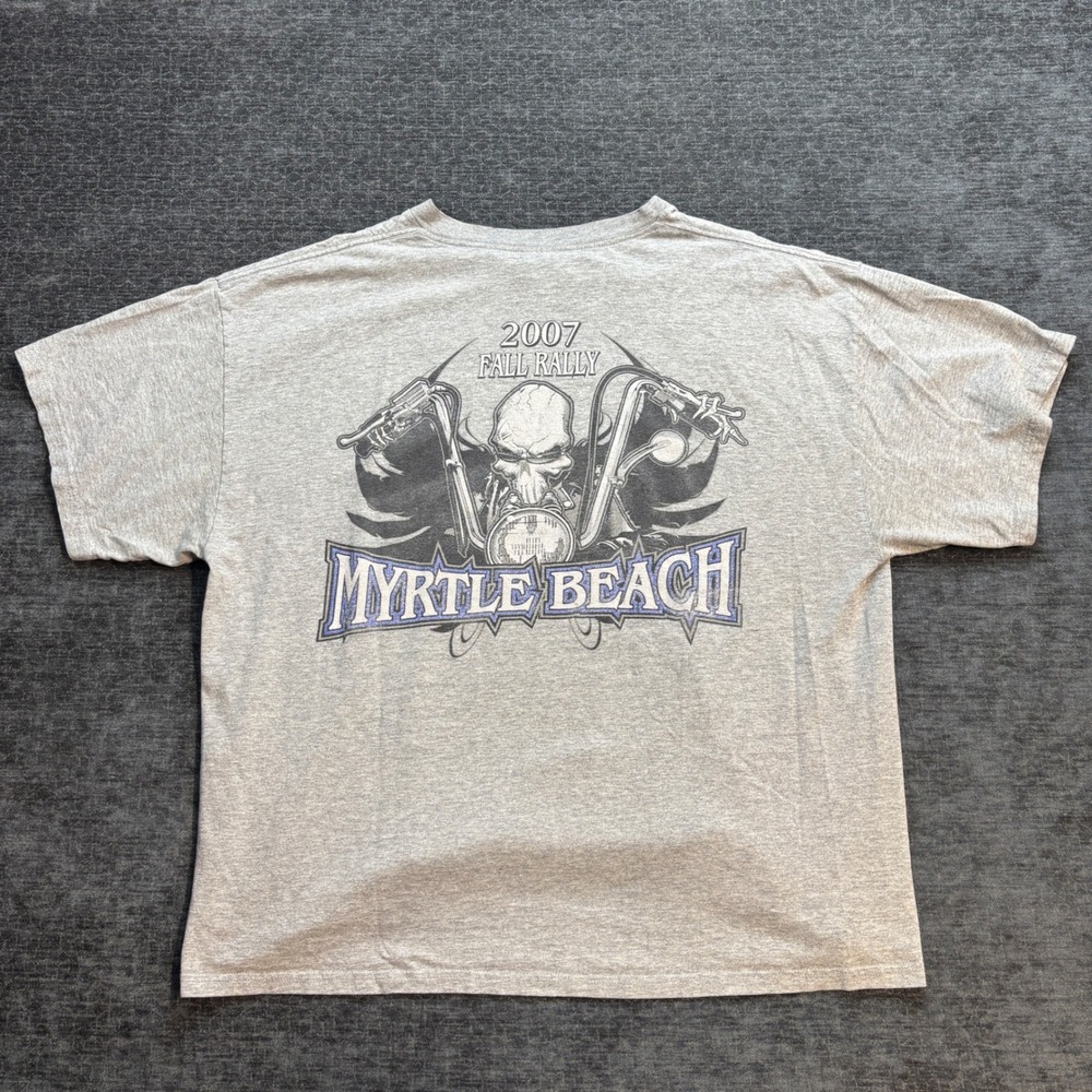 Vintage 2007 Biker Skull T-Shirt Fall Rally Myrtle Beach Delta Pro Mens 2XL Gray